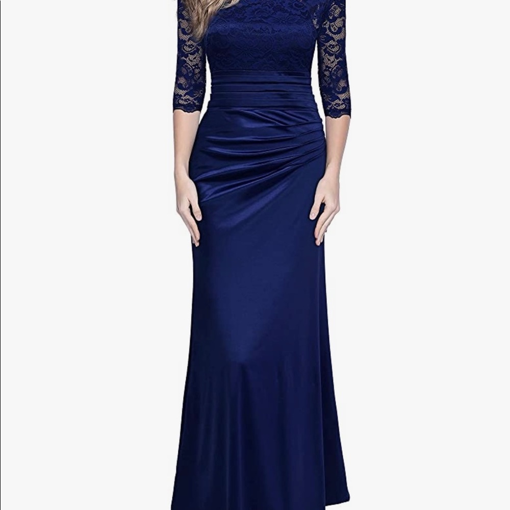 Floor length formal navy blue dress